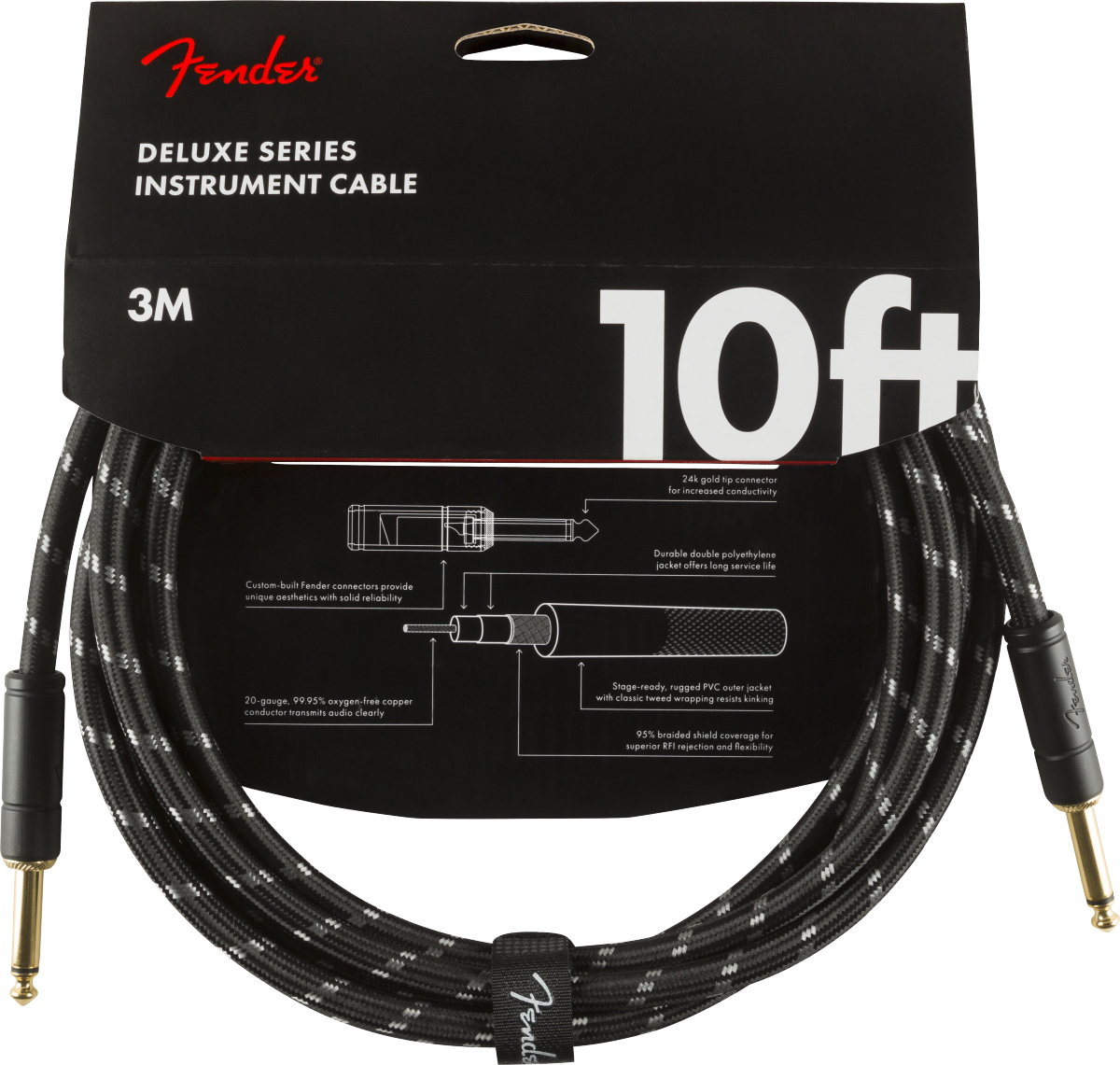Fender Deluxe Düz/Düz Uçlu 3m Siyah Tweed Enstrüman Kablosu 1