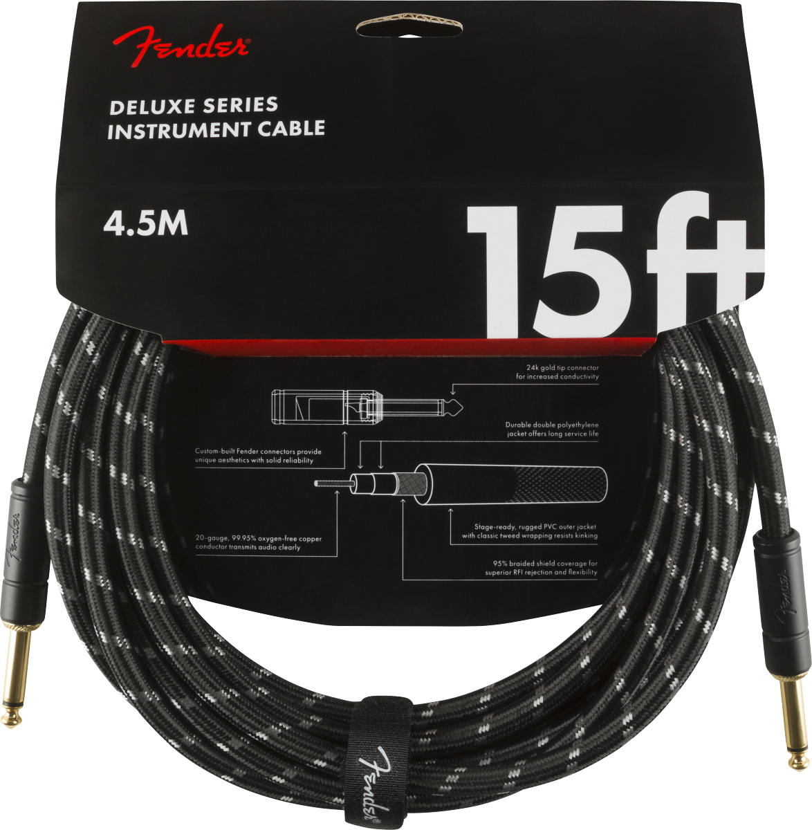 Fender Deluxe Düz/Düz Uçlu 4m Siyah Tweed Enstrüman Kablosu 1