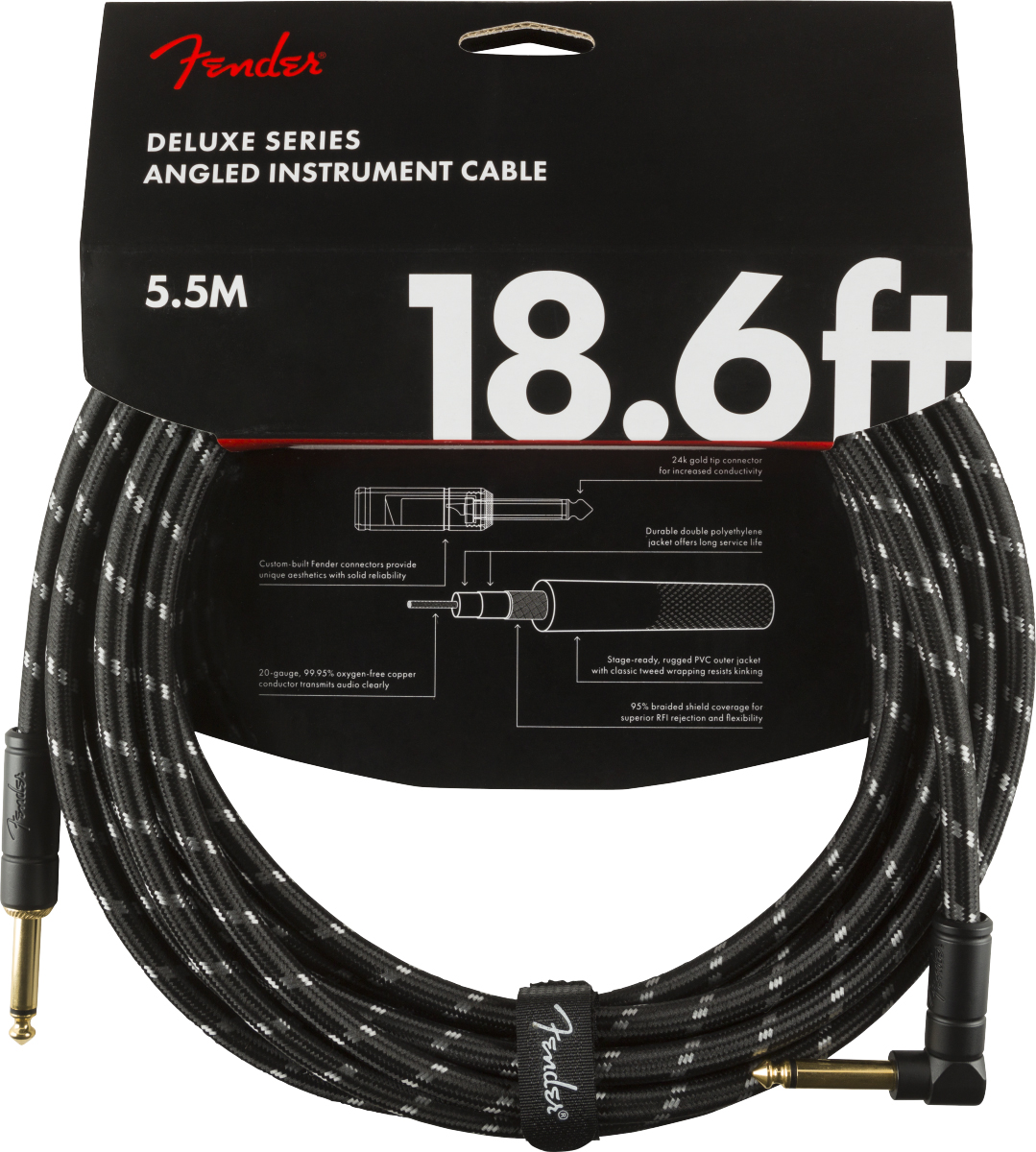 Fender Deluxe Düz/L Uçlu 5m Siyah Tweed Enstrüman Kablosu 1