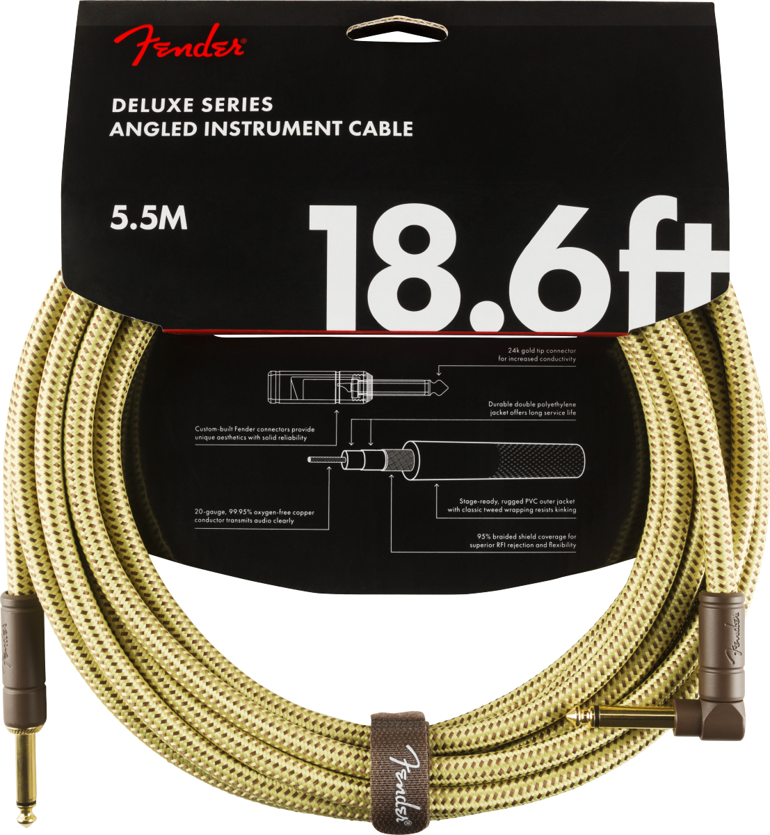 Fender Deluxe Düz/L Uçlu 5m Tweed Enstrüman Kablosu 5