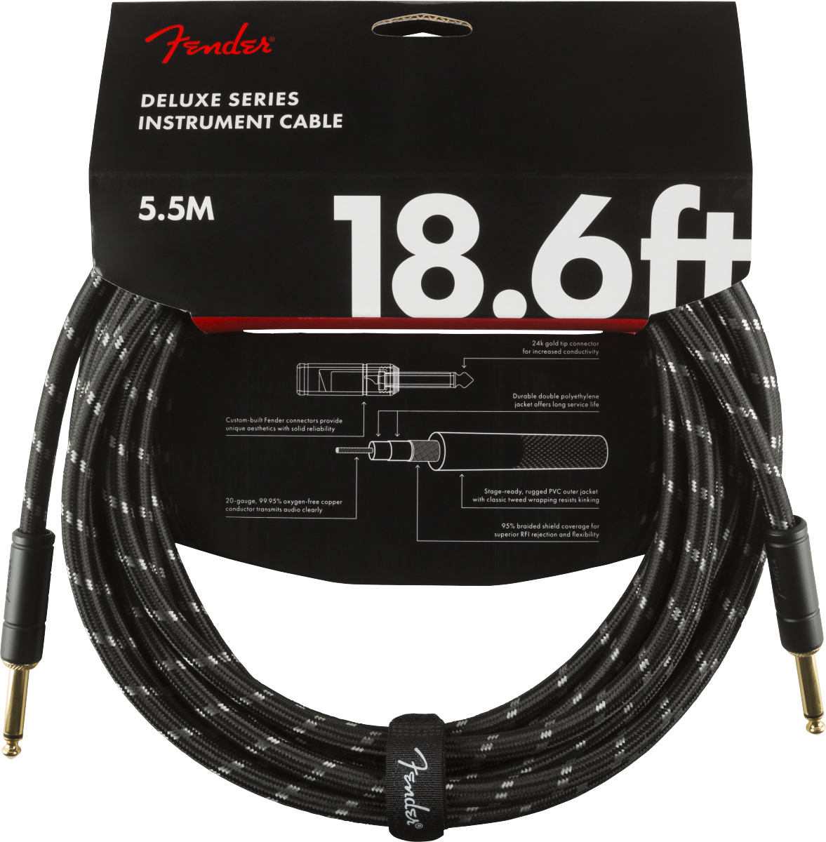 Fender Deluxe Düz/Düz Uçlu 5m Siyah Tweed Enstrüman Kablosu 4