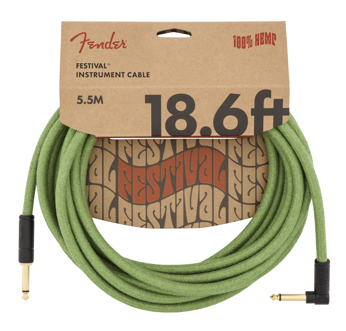 Fender Festival Düz/L Uçlu 5m Pure Hemp Yeşil Enstrüman Kablosu 5