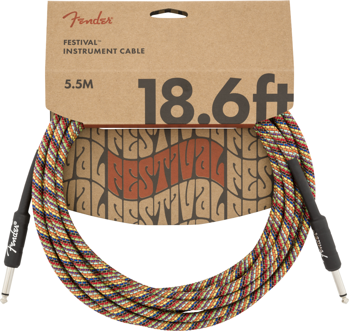 Fender Festival Düz/Düz Uçlu 5m Pure Hemp Rainbow Enstrüman Kablosu 1