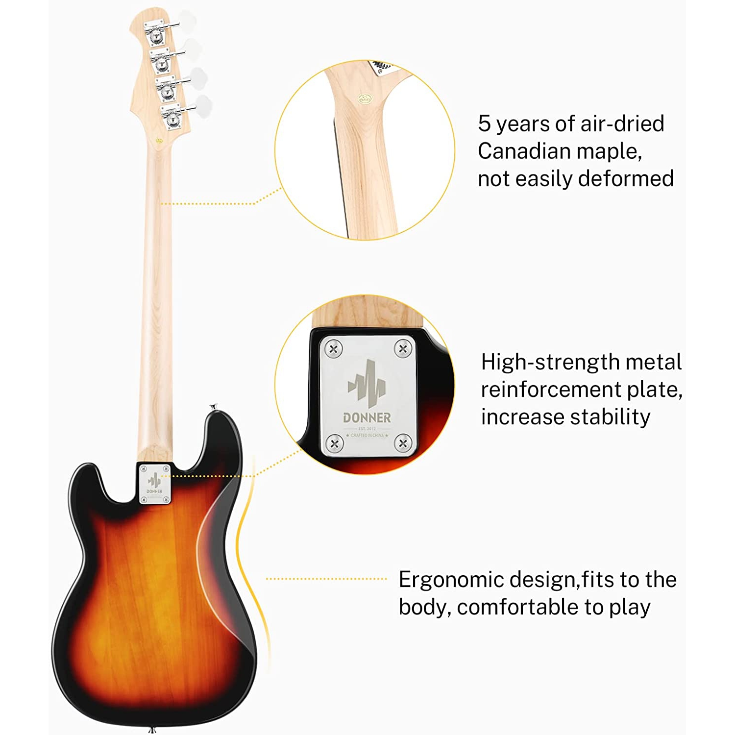 Donner Dpb-510S Bas Gitar Paketi (Sunburst) 3