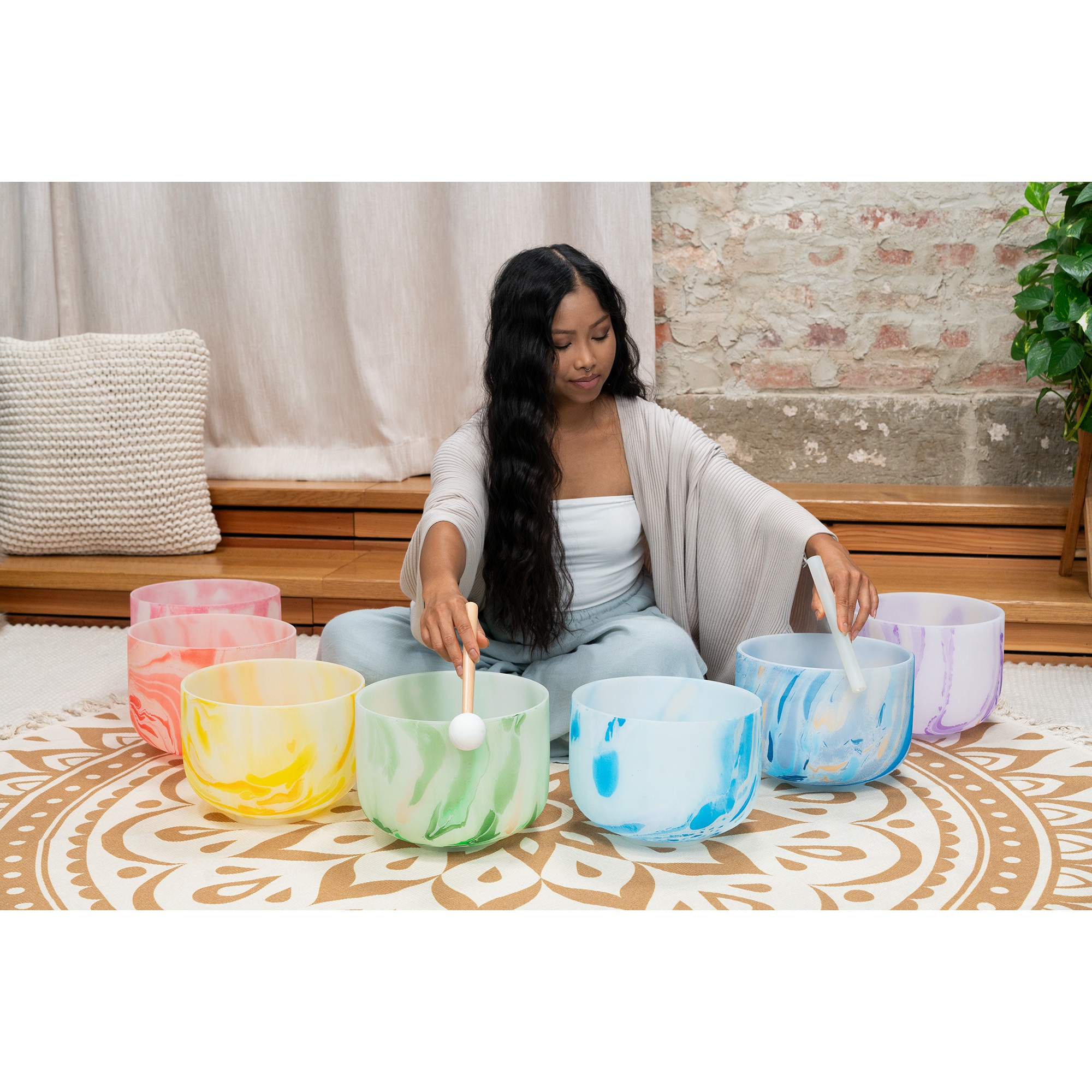 Meinl Sonic Energy 7-Parça Marble Crystal Singing Bowl Chakra Set (B4, A4, G4, F4, E4, D4, C4, 432 Hz) 2