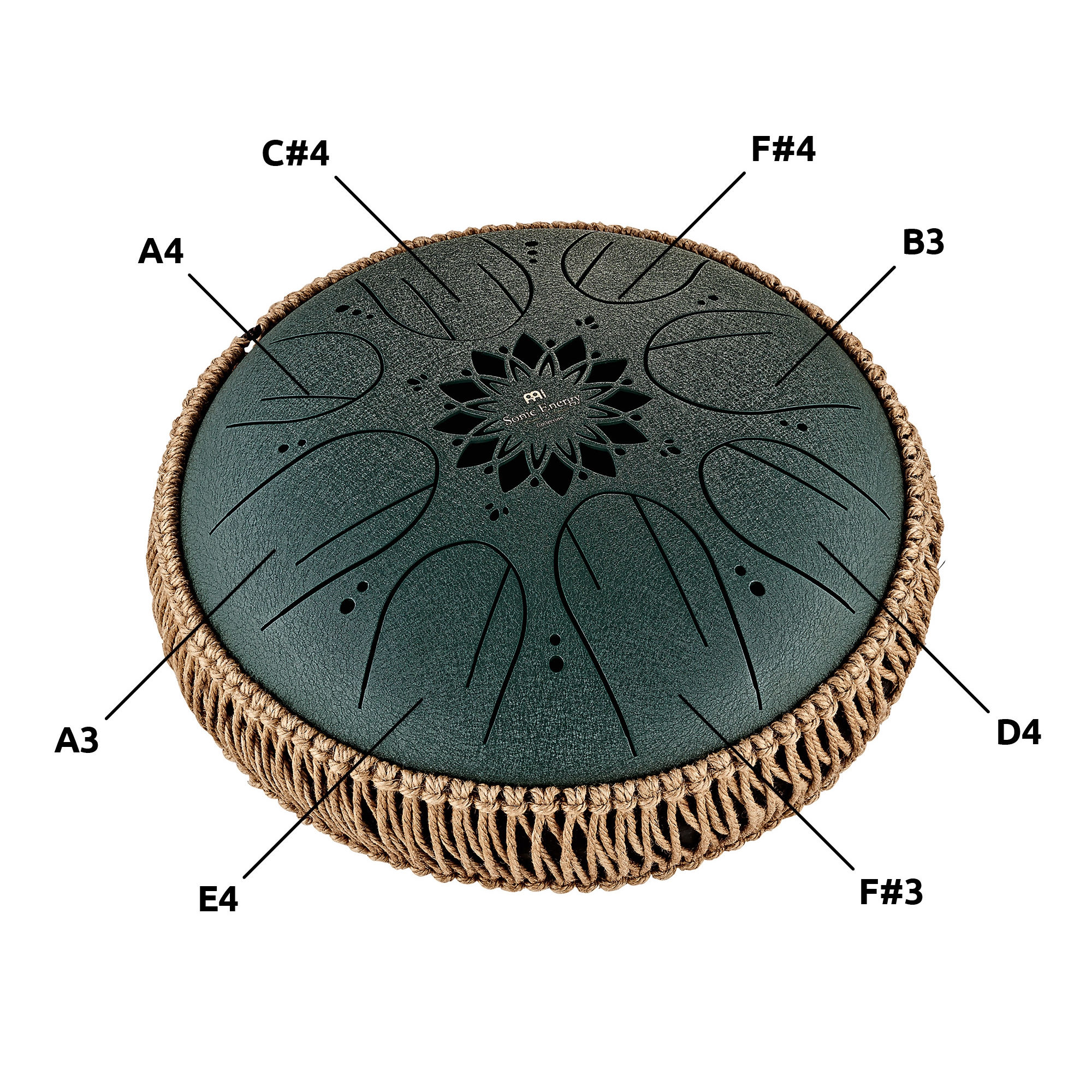 Meinl Sonic Energy 10" Medium Octave Steel Tongue Drum (F# Minor, 8 Notes, 432 Hz, Dark Green) 4
