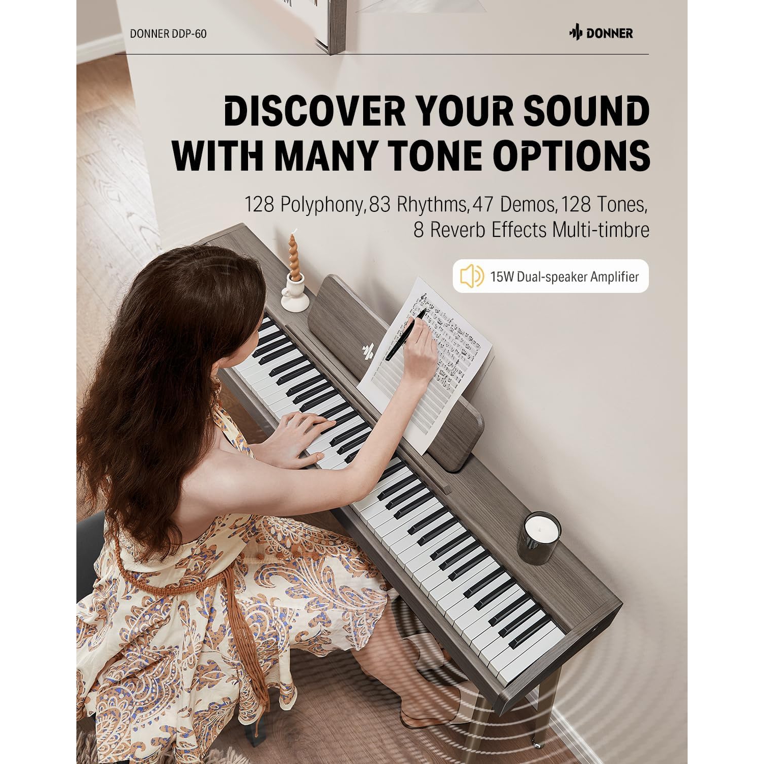 Donner DDP-60  Dijital Piyano (Gray Wood Grain) 3