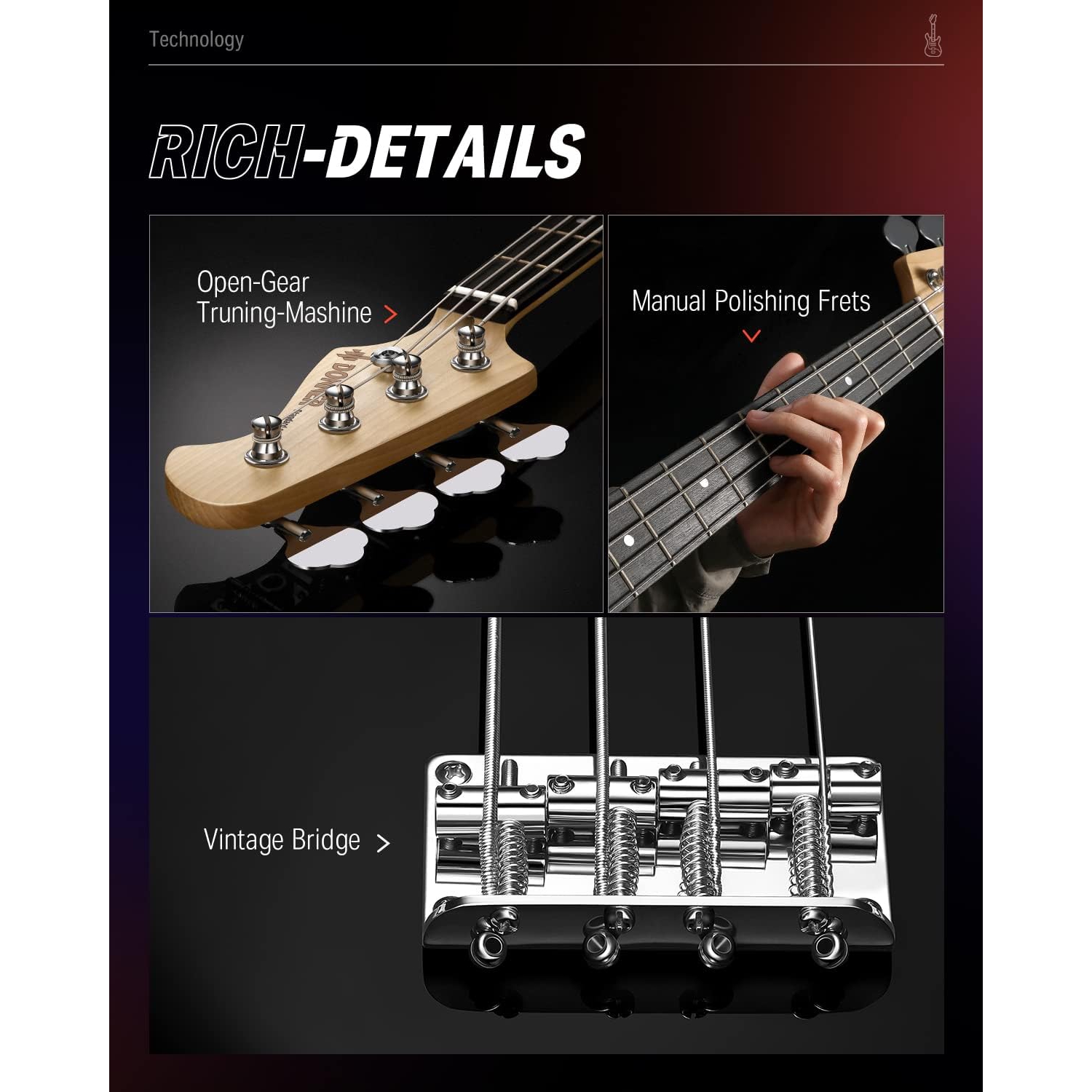 Donner DPB-510 PB-Style Bas Gitar Seti (Siyah) 5