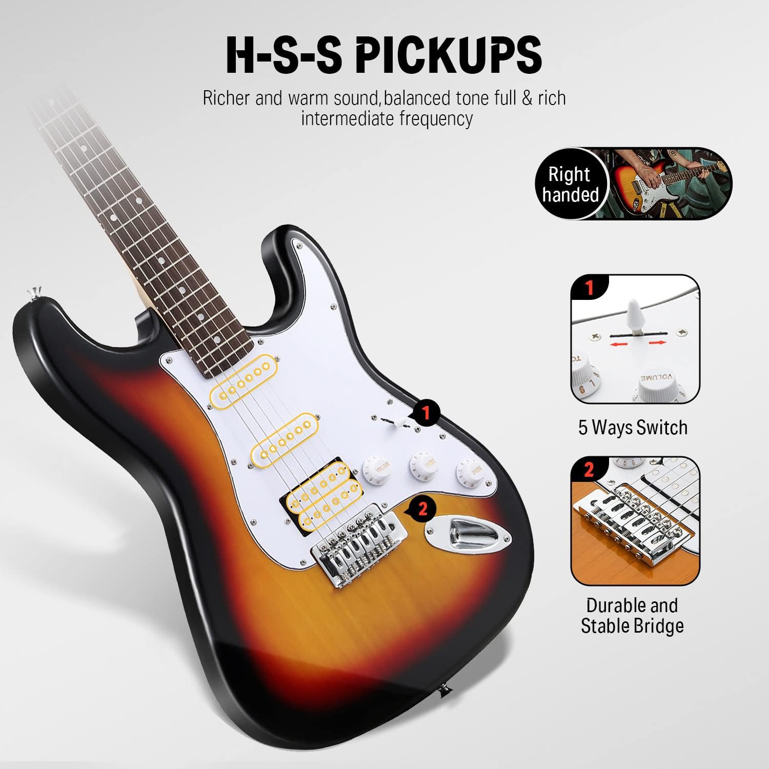 Donner DST-100S ST Elektro Gitar Seti (Sunburst) 5