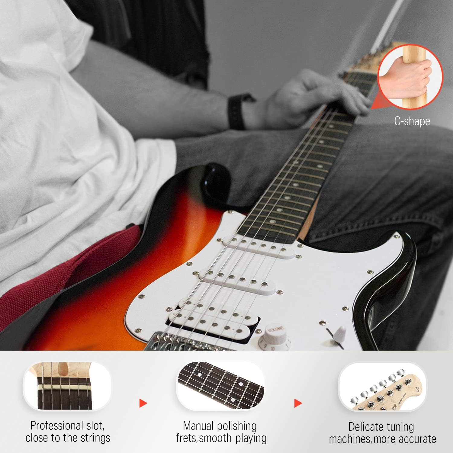 Donner DST-100S ST Elektro Gitar Seti (Sunburst) 6