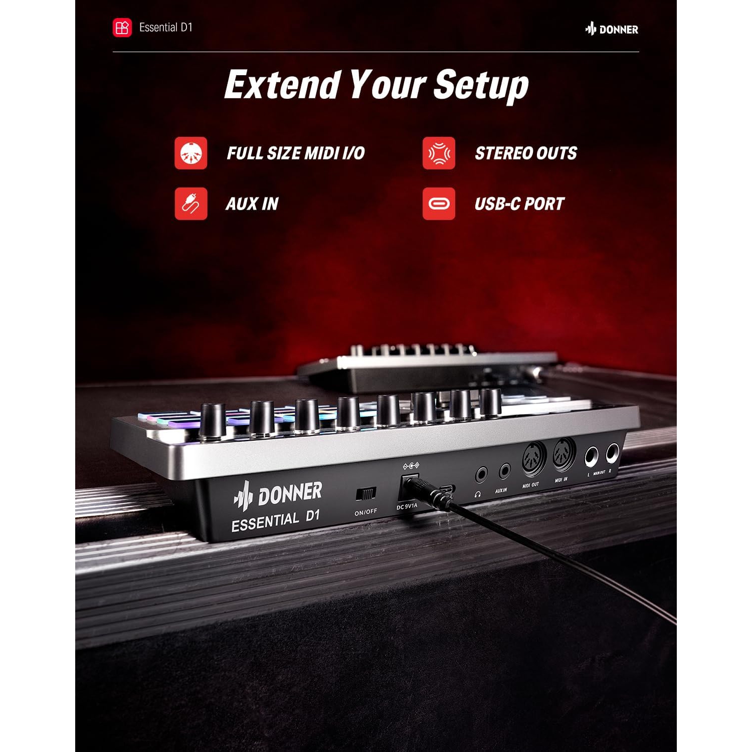 Donner Essential D1 Performance Beat Machine, Step Sequencer& Finger Drum Machine 6