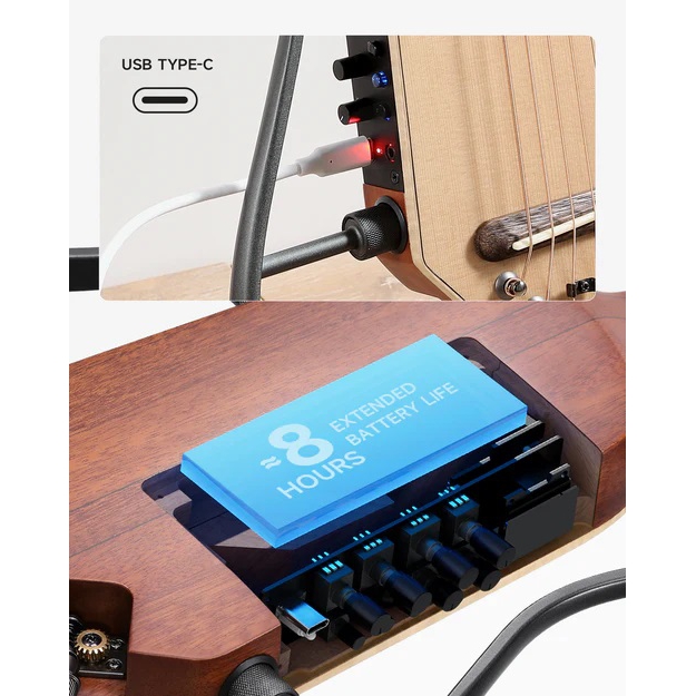 Donner Hush-i Pro Elektro Akustik Gitar (Natural Ladin) 6