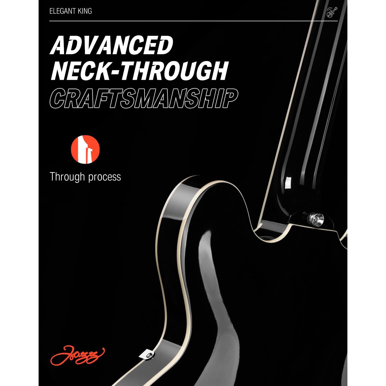 Donner DJP-1000 Semi-Hollow Elektro Gitar (Siyah) 6