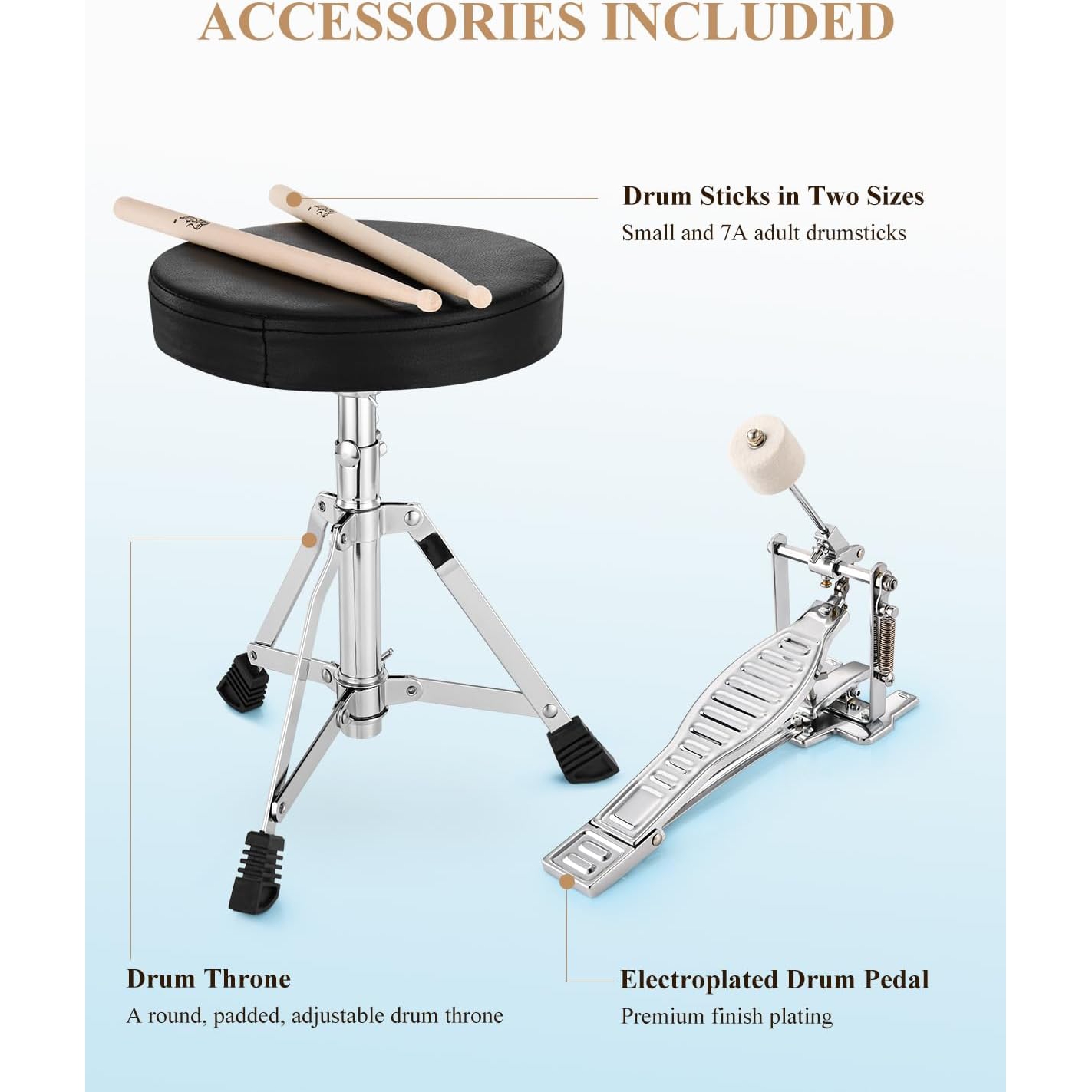 Eastar EDS-180MSB 14" 3-Parça Çocuk Davulu (Metallic Sky Blue) 5