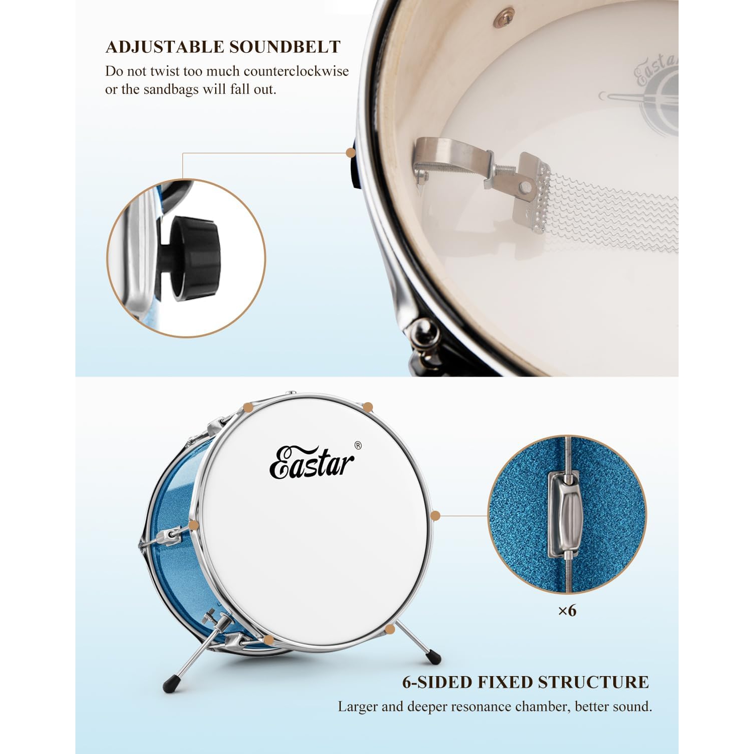 Eastar EDS-180MSB 14" 3-Parça Çocuk Davulu (Metallic Sky Blue) 6