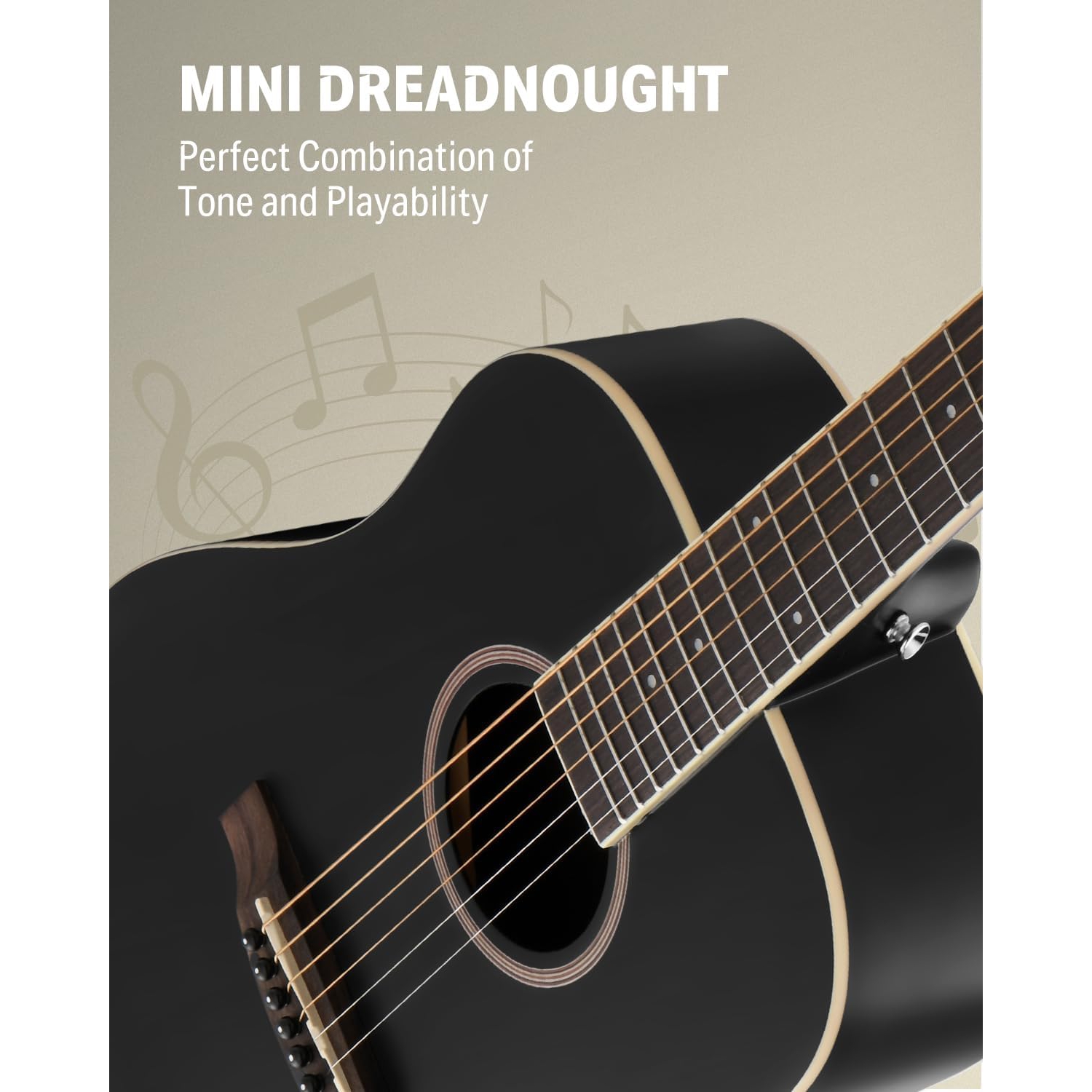 Donner DAT-110D Dreadnought Travel Akustik Gitar Seti (Siyah) 2