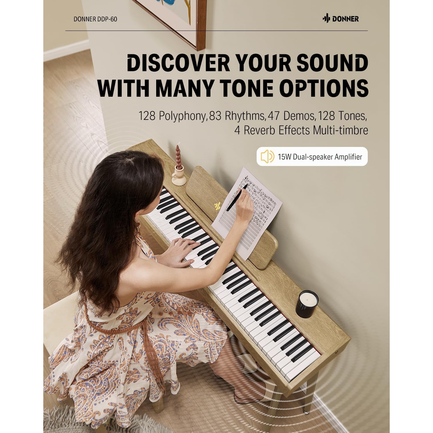 Donner DDP-60  Dijital Piyano (Light Oak) 3