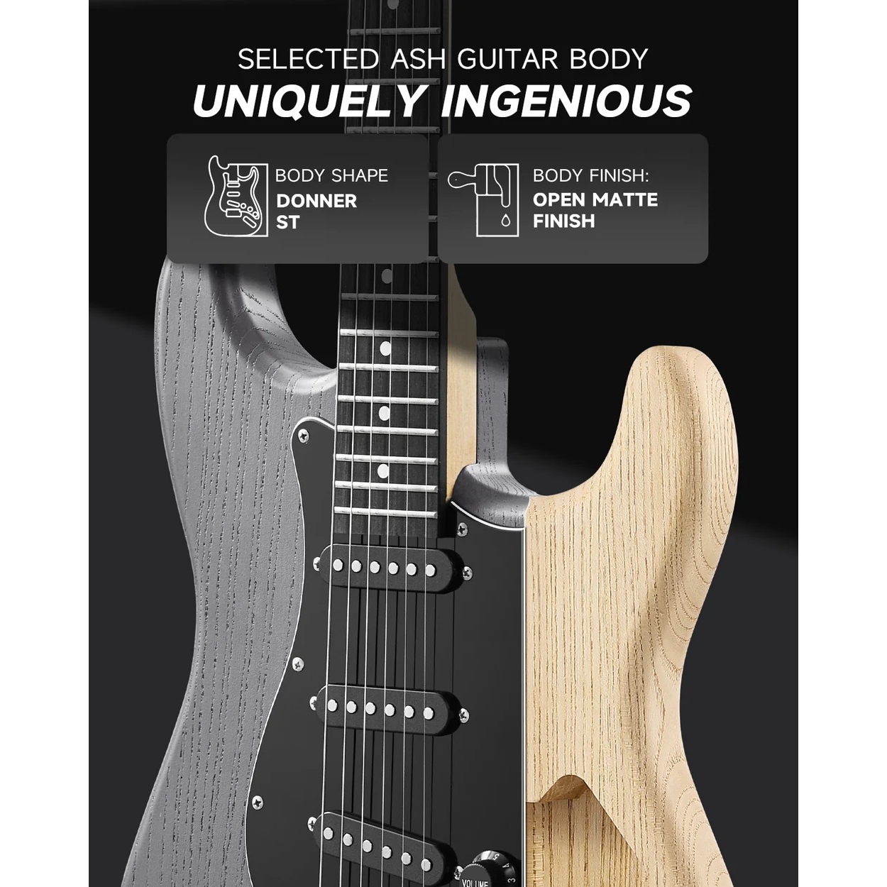 Donner DST-80 ST Elektro Gitar Seti (Matton Black) 3
