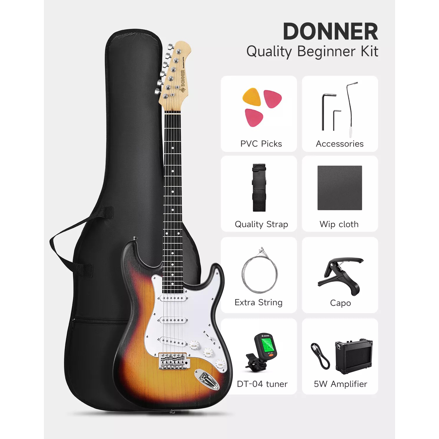 Donner DST-80 ST Elektro Gitar Seti (Sunburst) 7