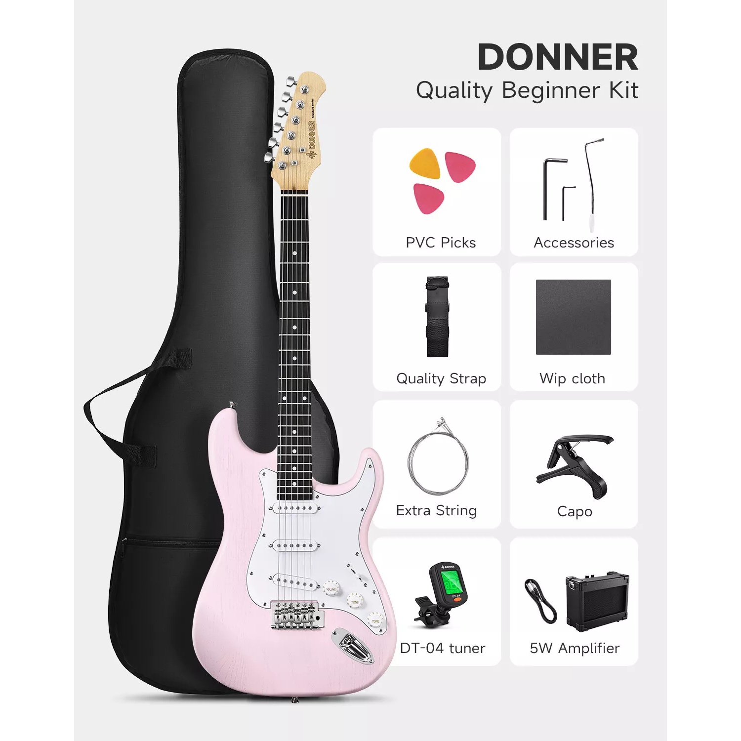 Donner DST-80 ST Elektro Gitar Seti (Pembe) 8