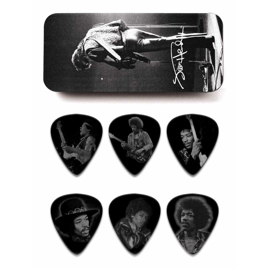 Jim Dunlop Jimi Hendrix Silver Portrait 6lı Pena Seti (Medium) 1