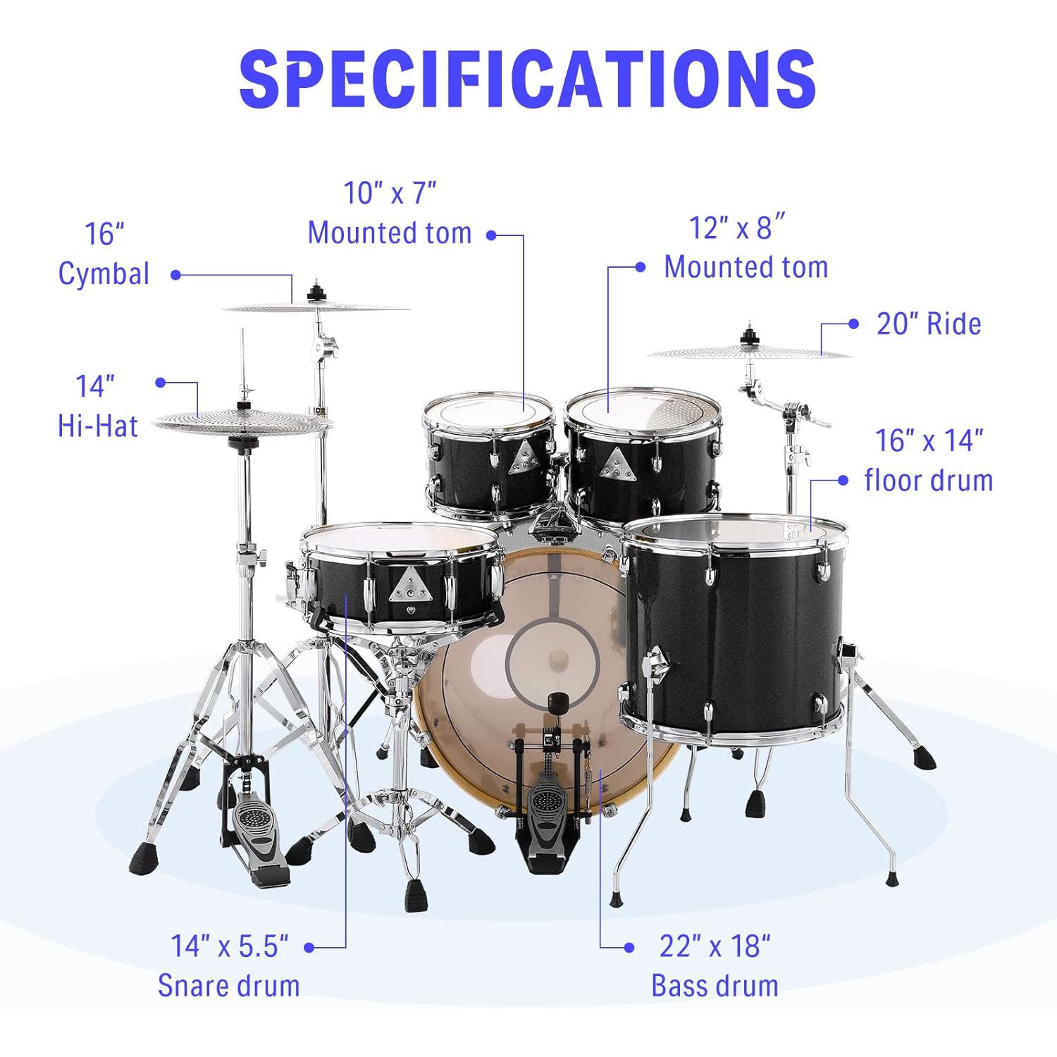 Donner DDS-520 5-Parça 22" Akustik Davul (Siyah) 7
