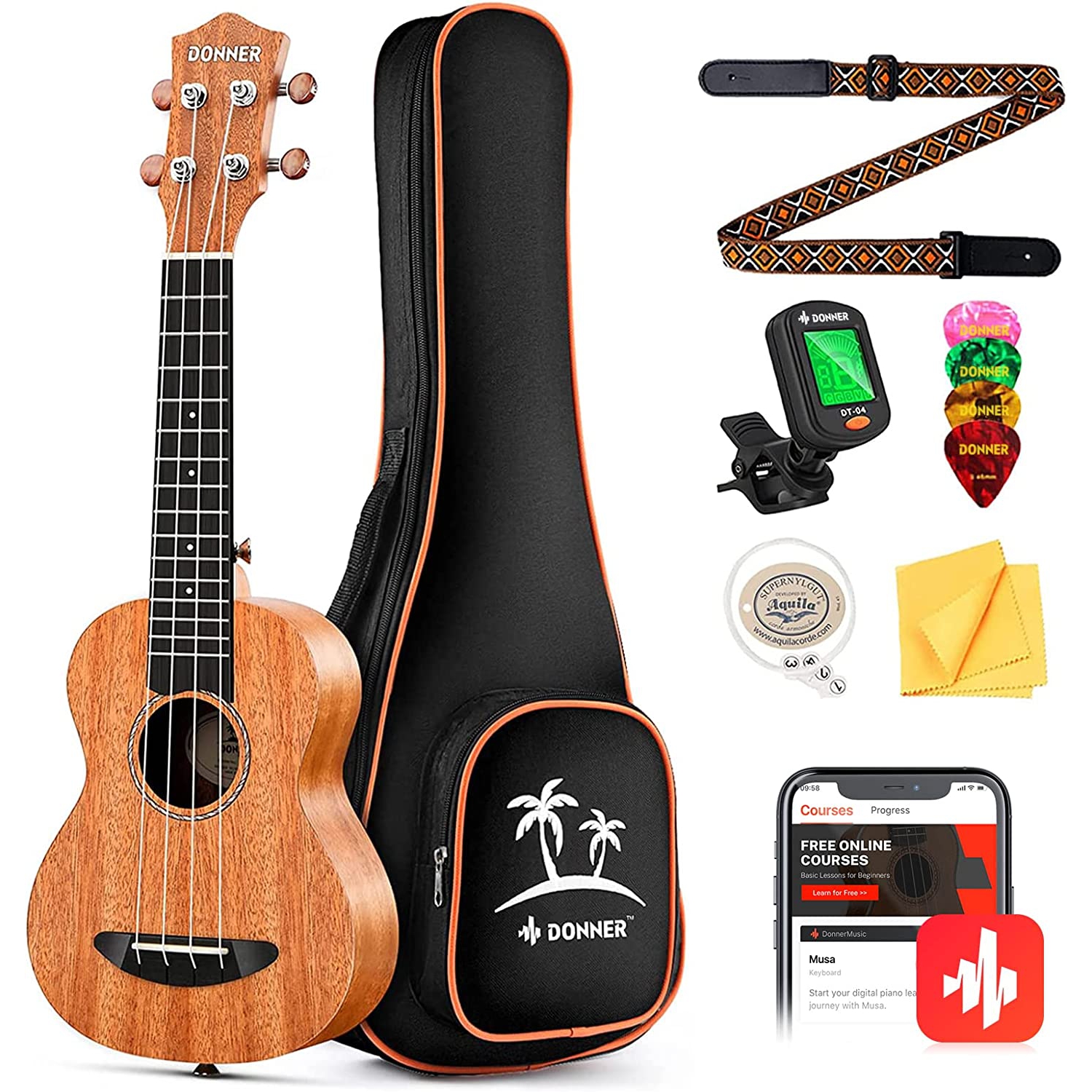 Donner DUC-100 Concert Ukulele Mahogany Ukulele Paketi 1