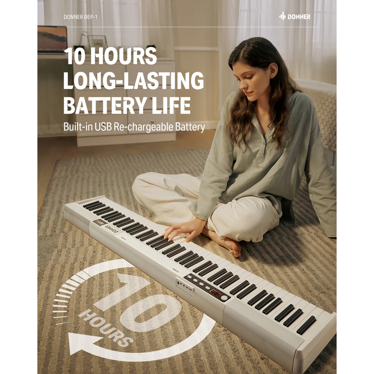Donner DEP-1 Taşınabilir Dijital Piyano (Beyaz) 3