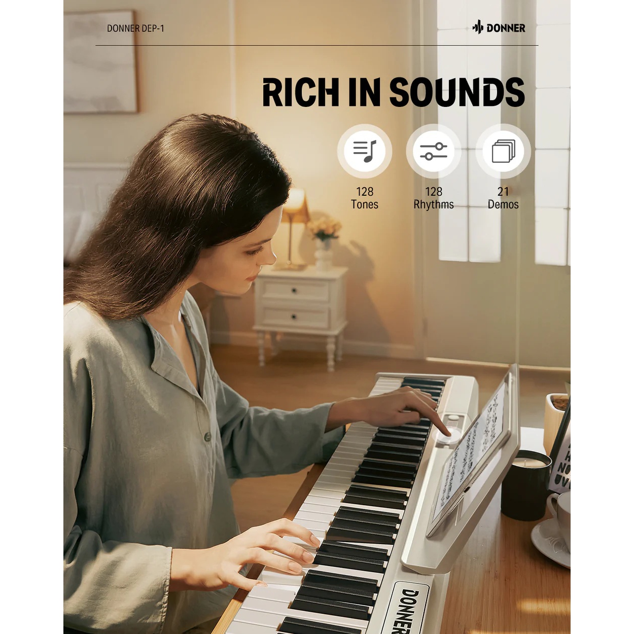 Donner DEP-1 Taşınabilir Dijital Piyano (Beyaz) 4