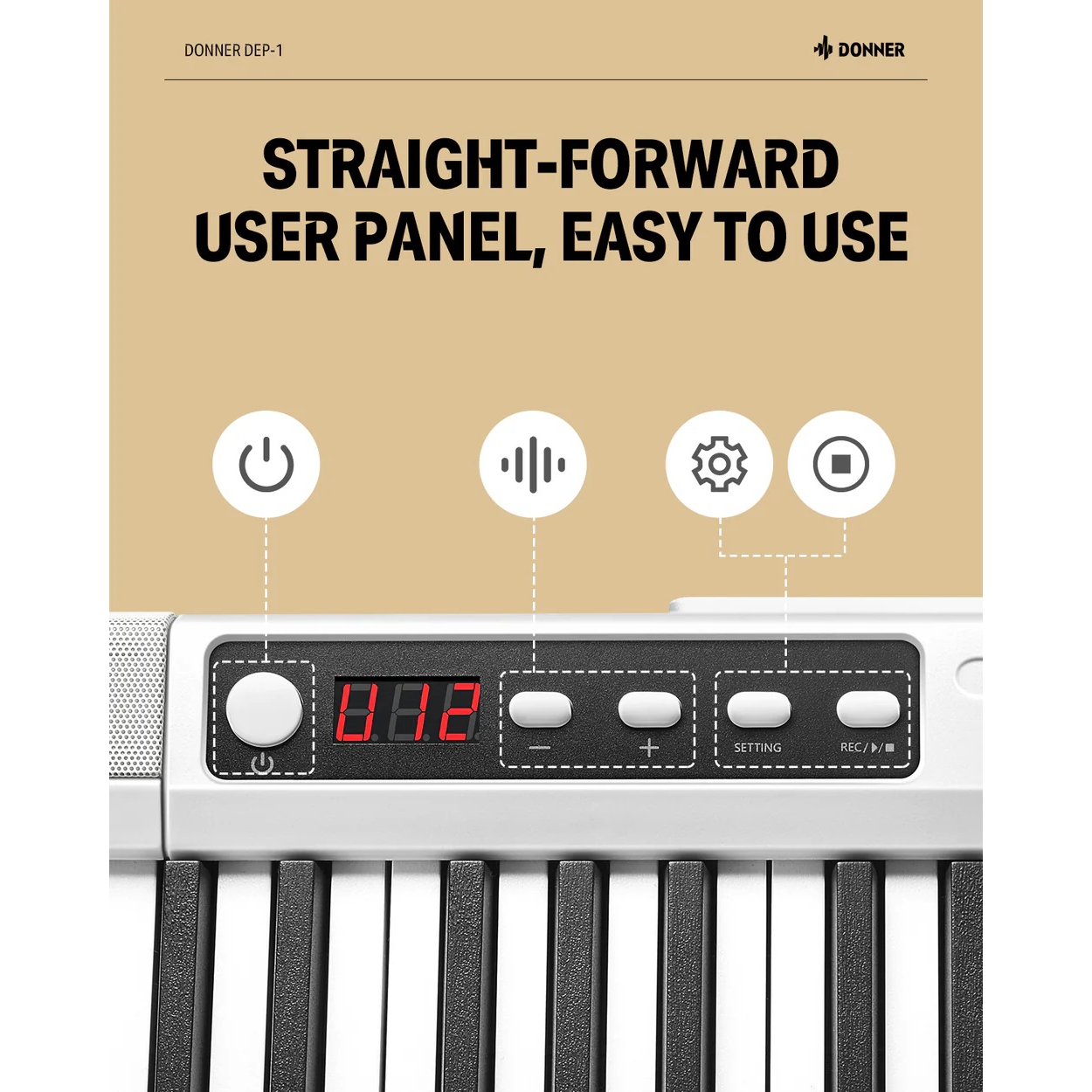 Donner DEP-1 Taşınabilir Dijital Piyano (Beyaz) 6