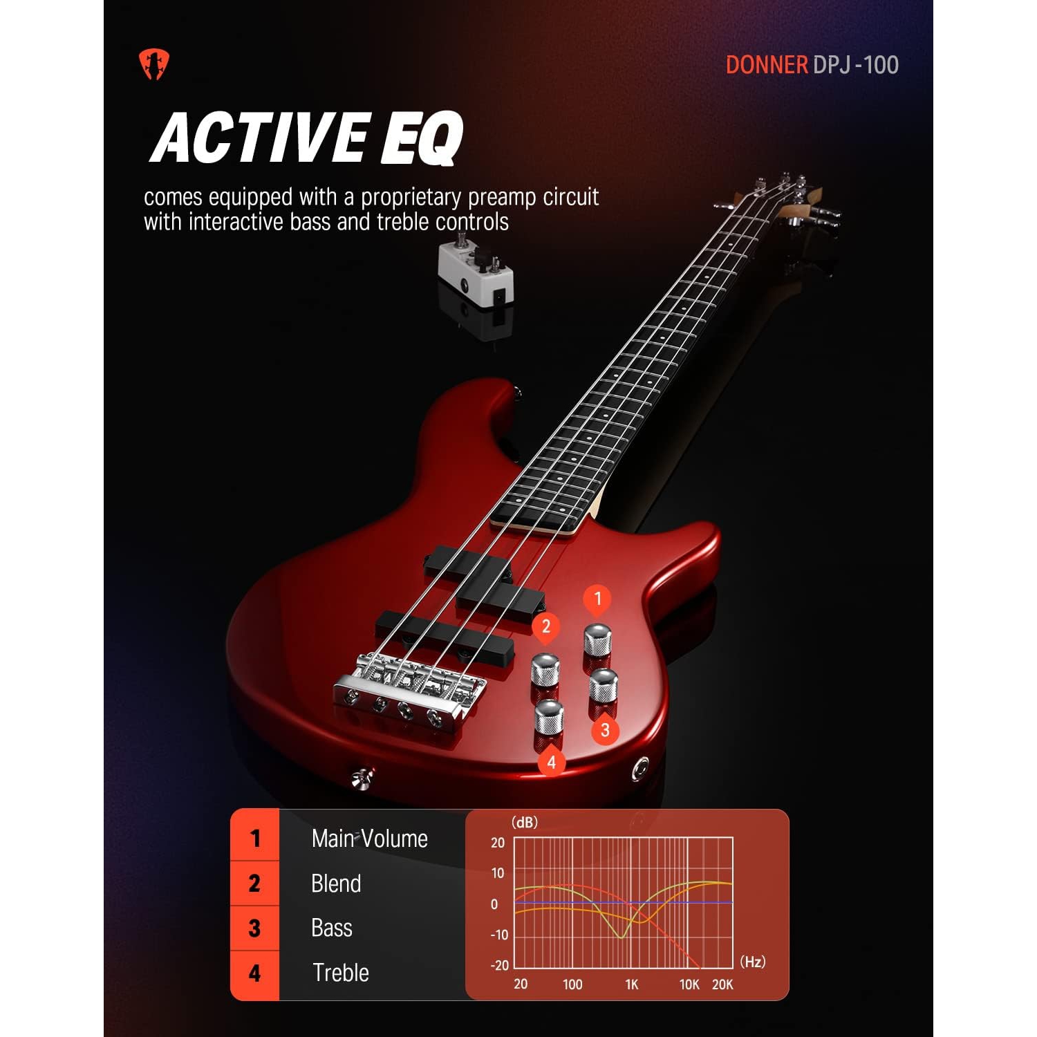 Donner DPJ-100 PJ-Style Bas Gitar (Kırmızı) 3