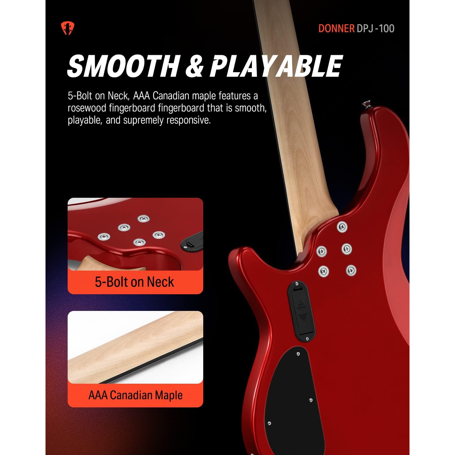 Donner DPJ-100 PJ-Style Bas Gitar (Kırmızı) 5
