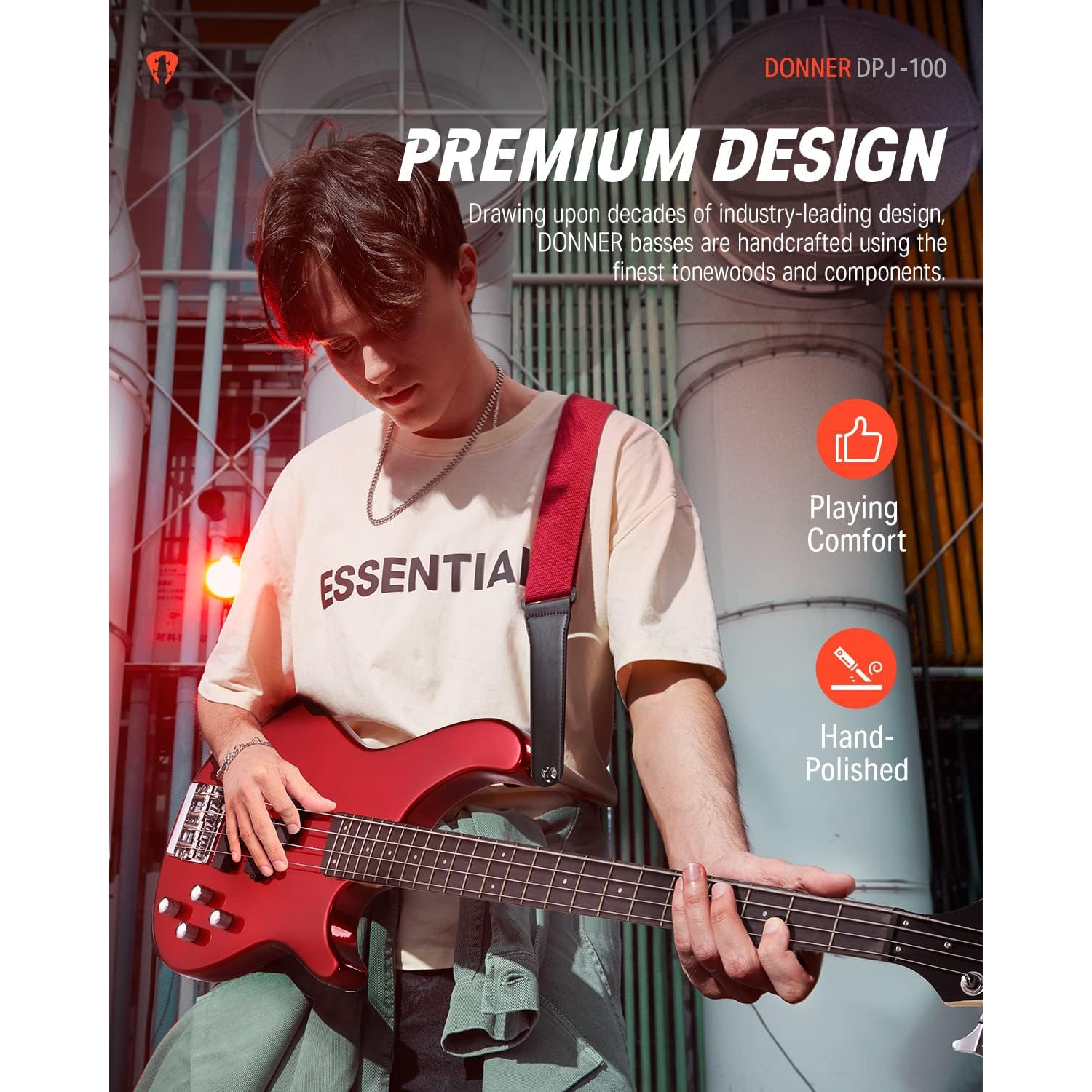 Donner DPJ-100 PJ-Style Bas Gitar (Kırmızı) 6