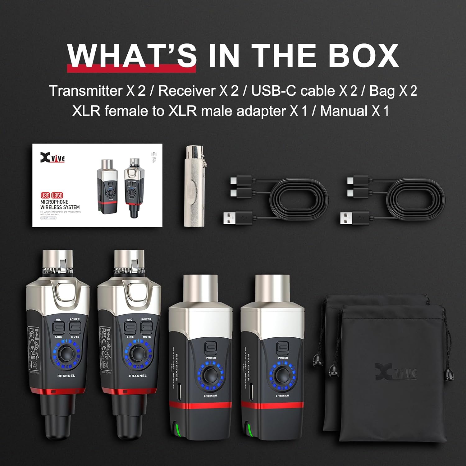 Xvive XV-U35D Kablosuz Mikrofon Sistemi - Çift Mikrofon için Set 7
