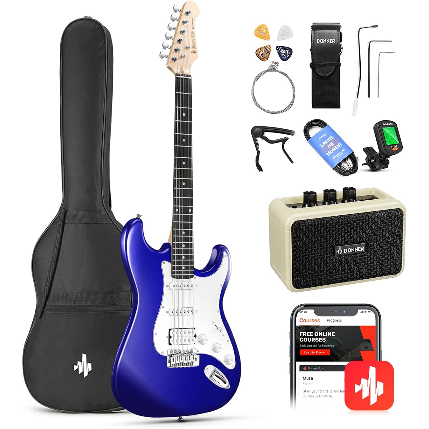 Donner DST-100L ST Elektro Gitar (Sapphire Blue) 1