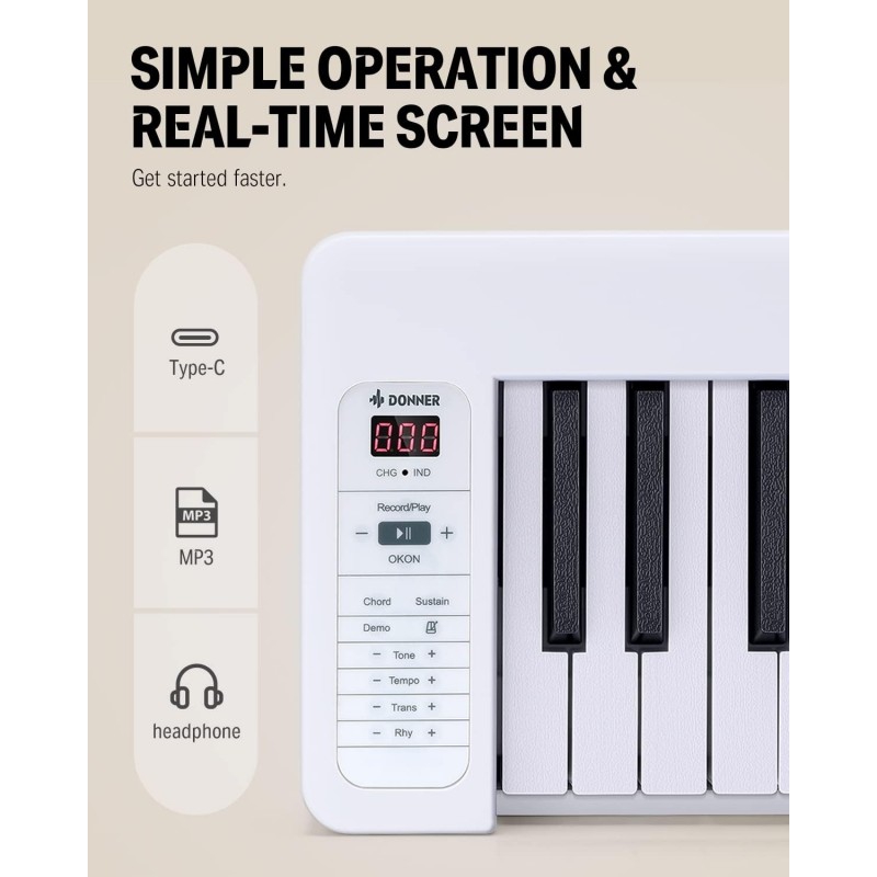 Donner DP-06 Katlanabilir Dijital Piyano (Beyaz) 5