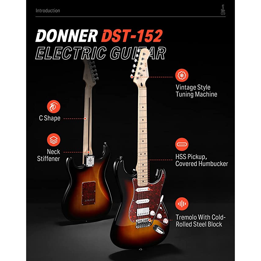 Donner DST-152 Full-Size ST Elektro Gitar Seti (Sunburst) 2