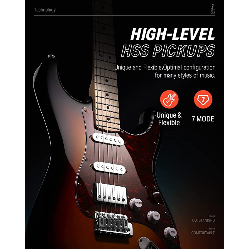 Donner DST-152 Full-Size ST Elektro Gitar Seti (Sunburst) 4