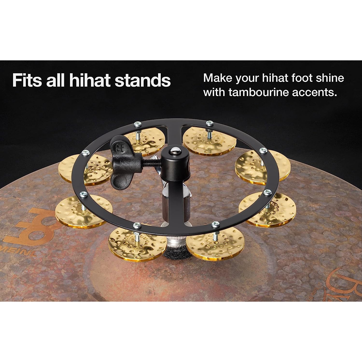 Meinl HTHH1B-BK Hihat 1 Row Hammered Brass Jingles Tamburin (Siyah) 2