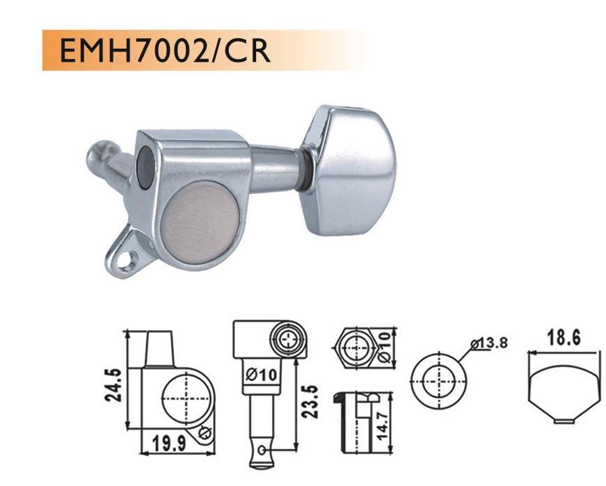VALENCIA EMH7002CRR6 ELEKTRO GİTAR BURGUSU, 6'LI SET, SAĞ, KROM, STANDA 1