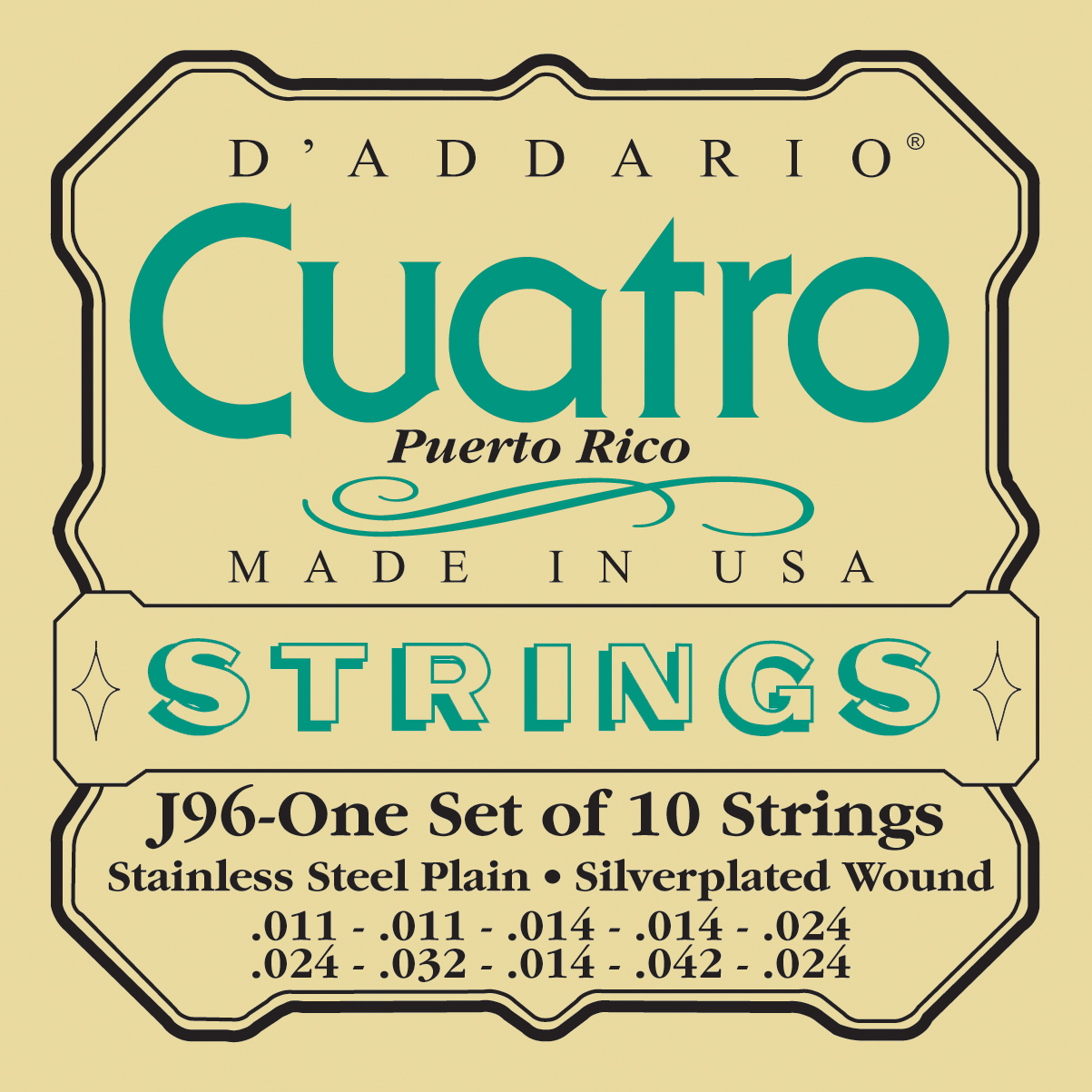 DADDARIO J96 PUERTO RICO CUATROSU İSİMLİ ENSTRÜMAN İÇİN 10'LU T 1