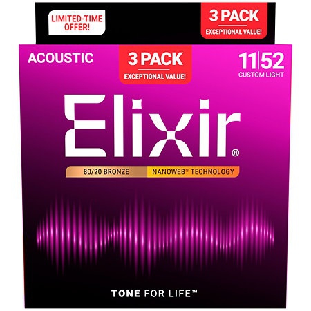 Elixir Nanoweb Bronz 3’lü Paket Akustik Gitar Teli (11-52) 1