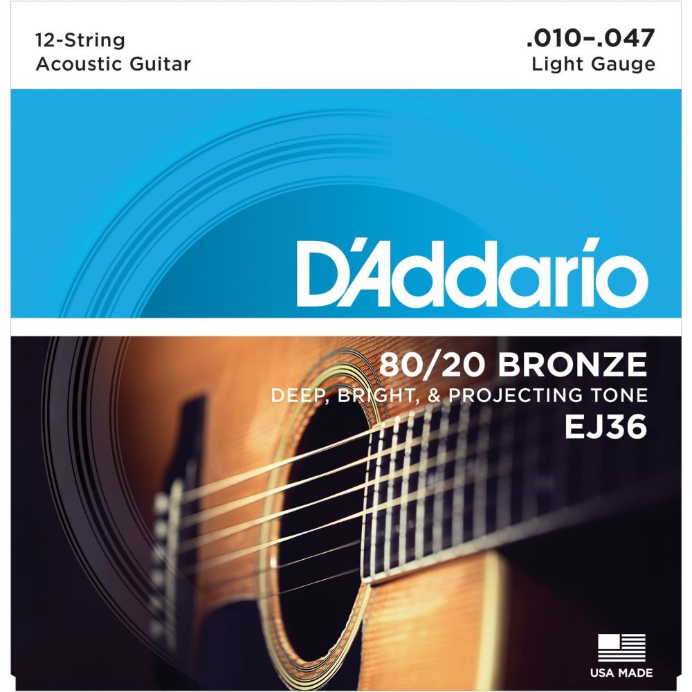 DADDARIO EJ36 AKUSTİK GİTAR TEL SETİ, 12 TELLİ, 10-47, 80/20 BRONZE, LIGHT 2