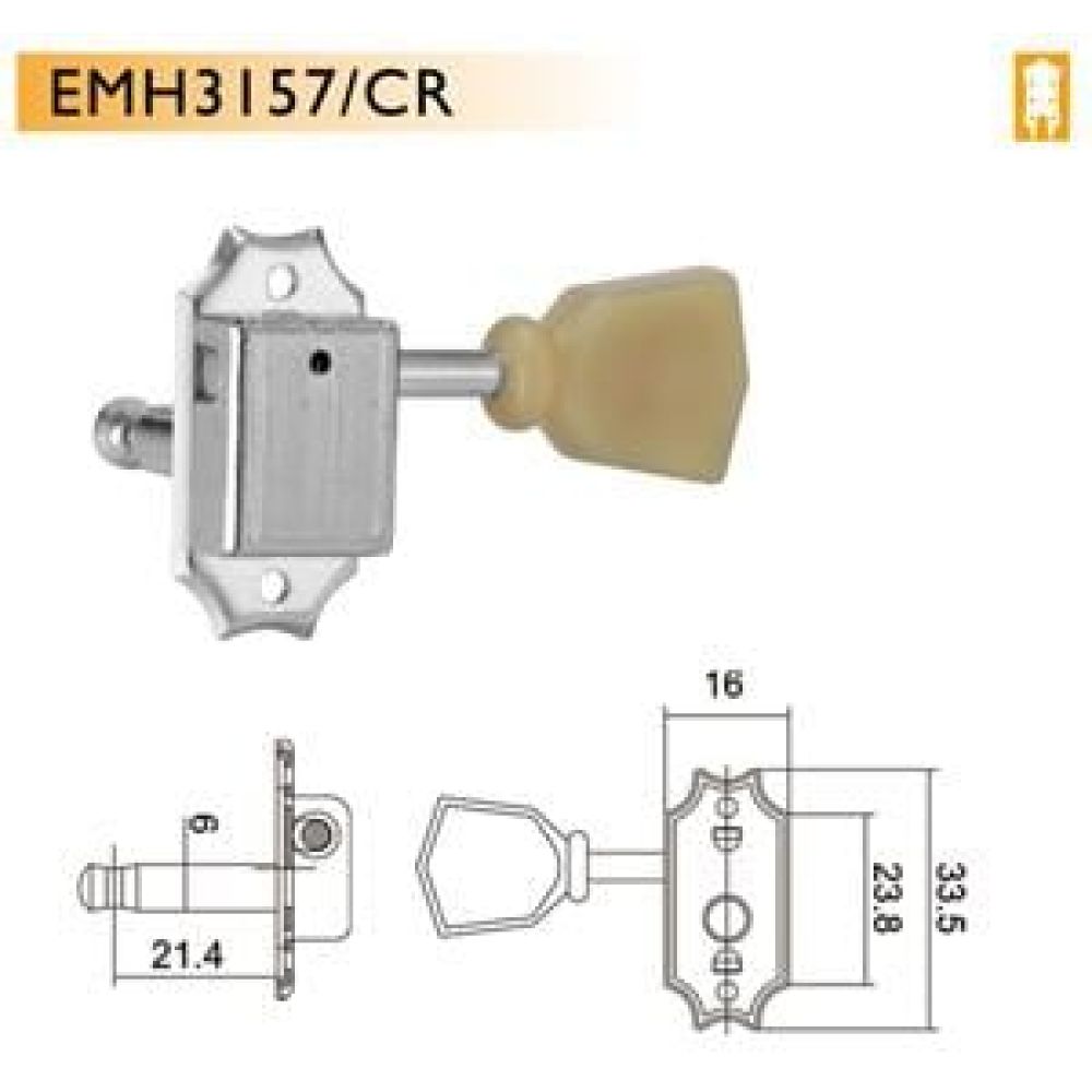 VALENCIA EMH3157CRR3L3 ELEKTRO GİTAR BURGUSU, 3 SAĞ+3 SOL, KROM 2