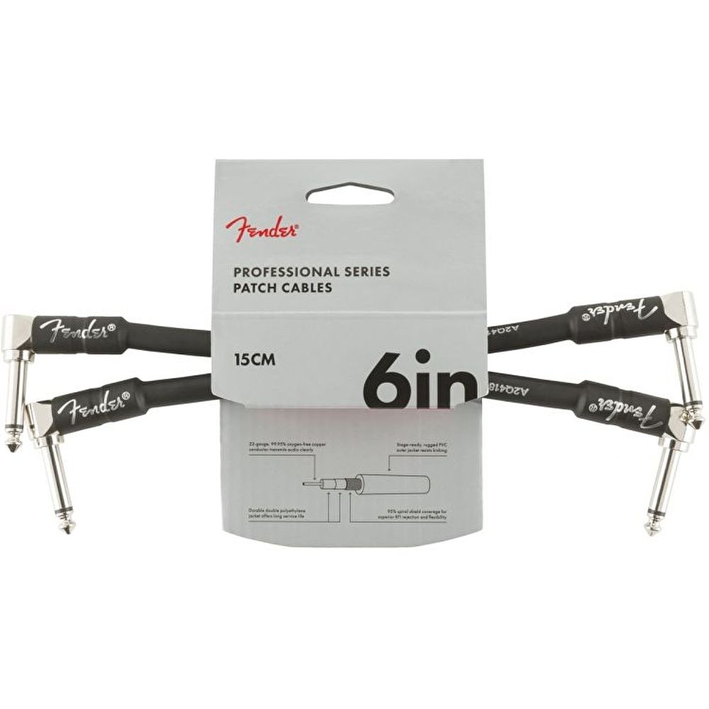 Fender Professional 2li Paket L/L Uçlu 15cm Siyah Patch Kablosu 2