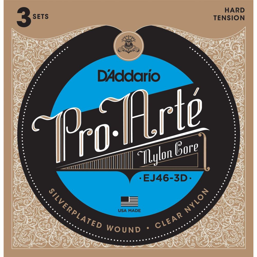 D’Addario EJ46-3D Pro-Arte Klasik Gitar Tel Seti 3’lü Paket Hard Tension 3