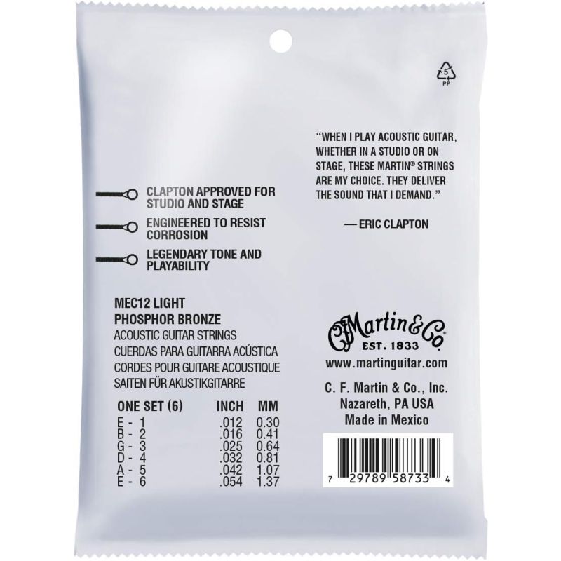 Martin Co MEC12 Clapton's Choice Phosphor Bronze Akustik Gitar Teli Light 12-54 3