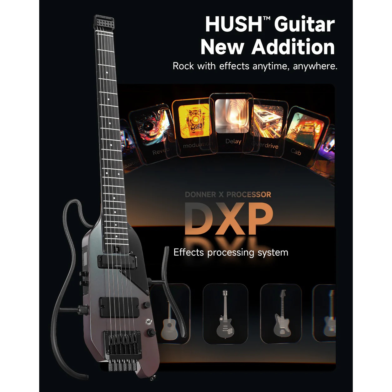 Donner HUSH X Pro Elektro Gitar (Midnight Glow) 4