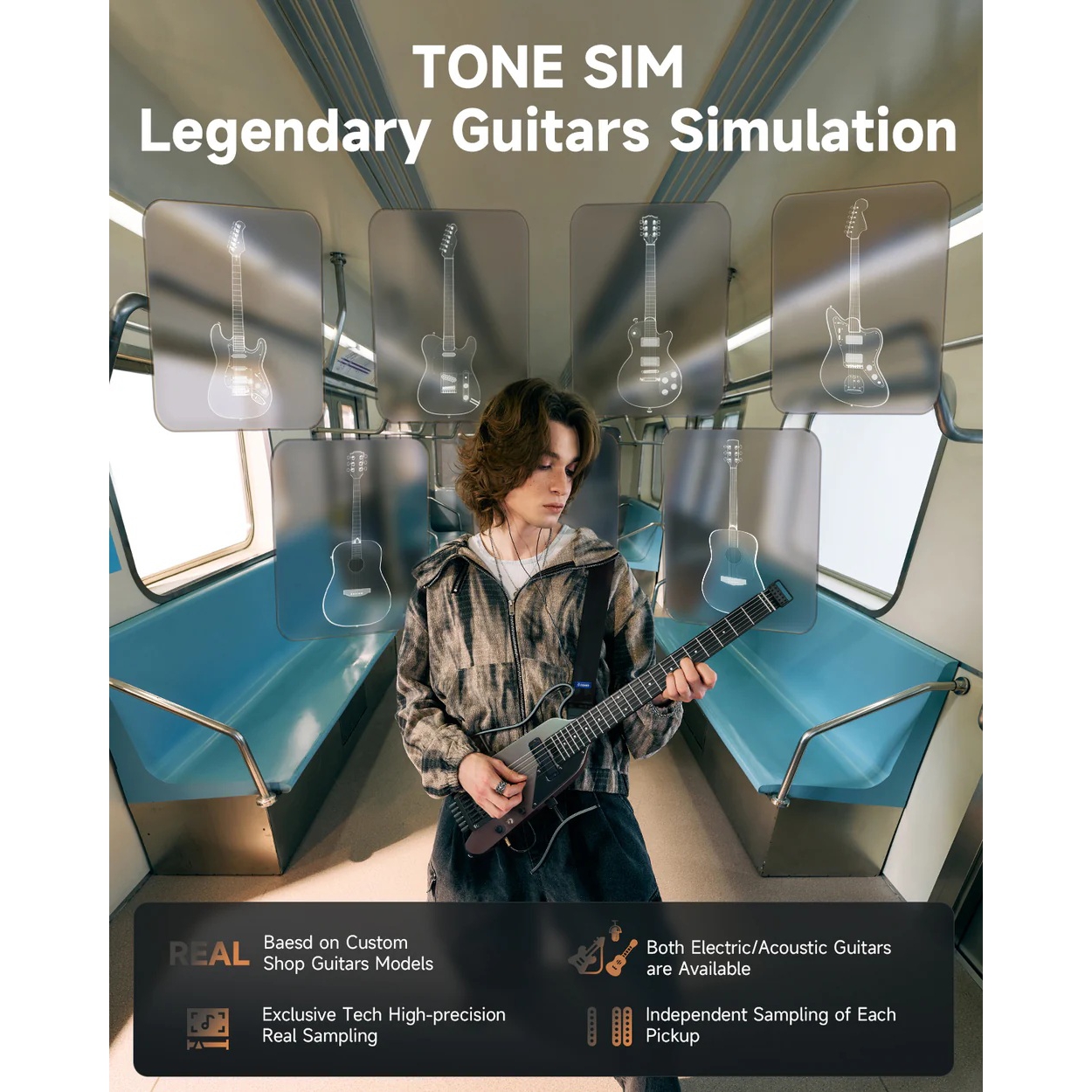 Donner HUSH X Pro Elektro Gitar (Midnight Glow) 6