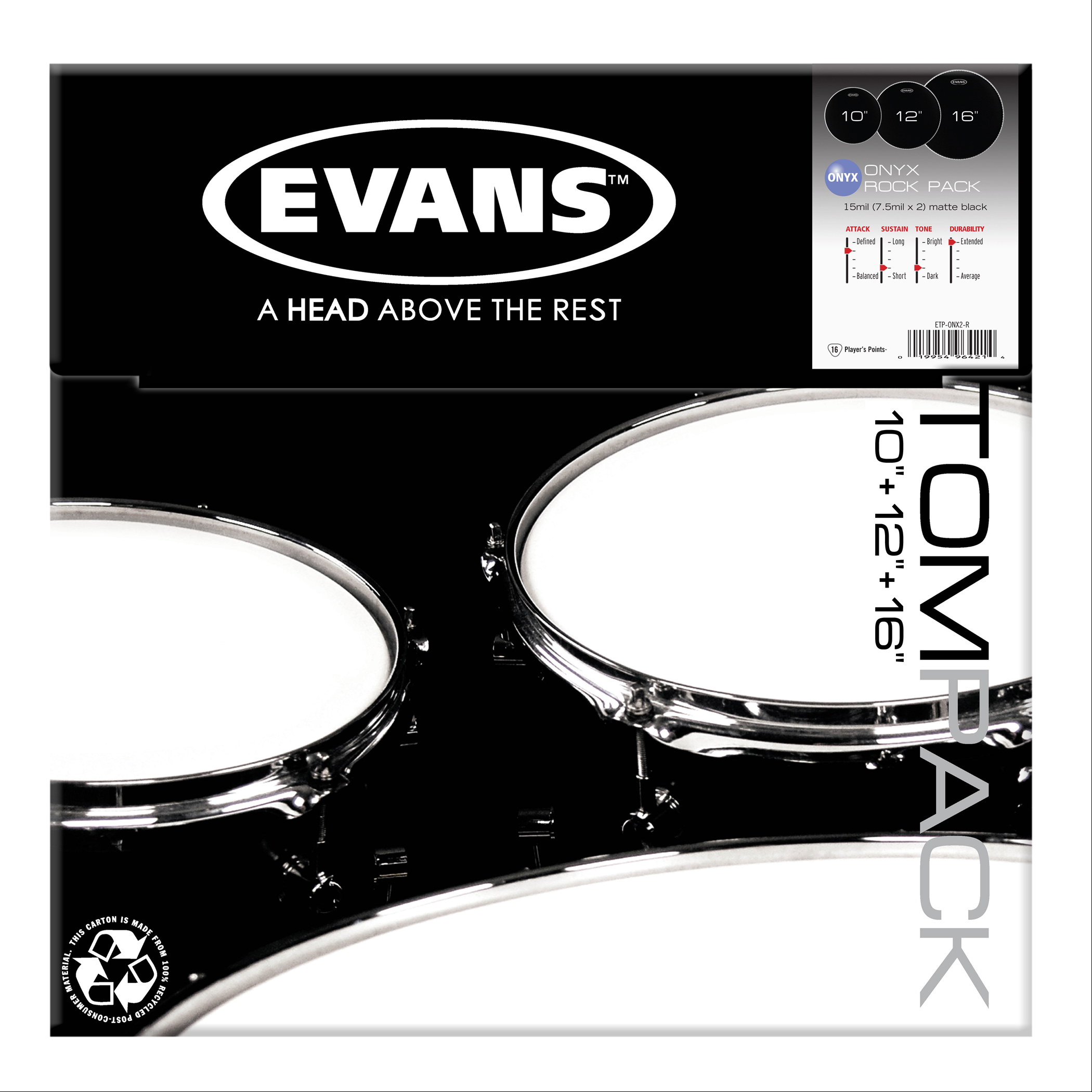 EVANS ETP-ONX2-R DERİ SETİ (10+12+16) TOM KUMLU SİYAH ROCK KİT 1